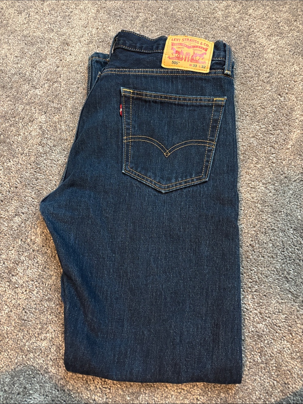 Levi's Straight Leg Jeans in Deep Indigo with Yellow Stitching